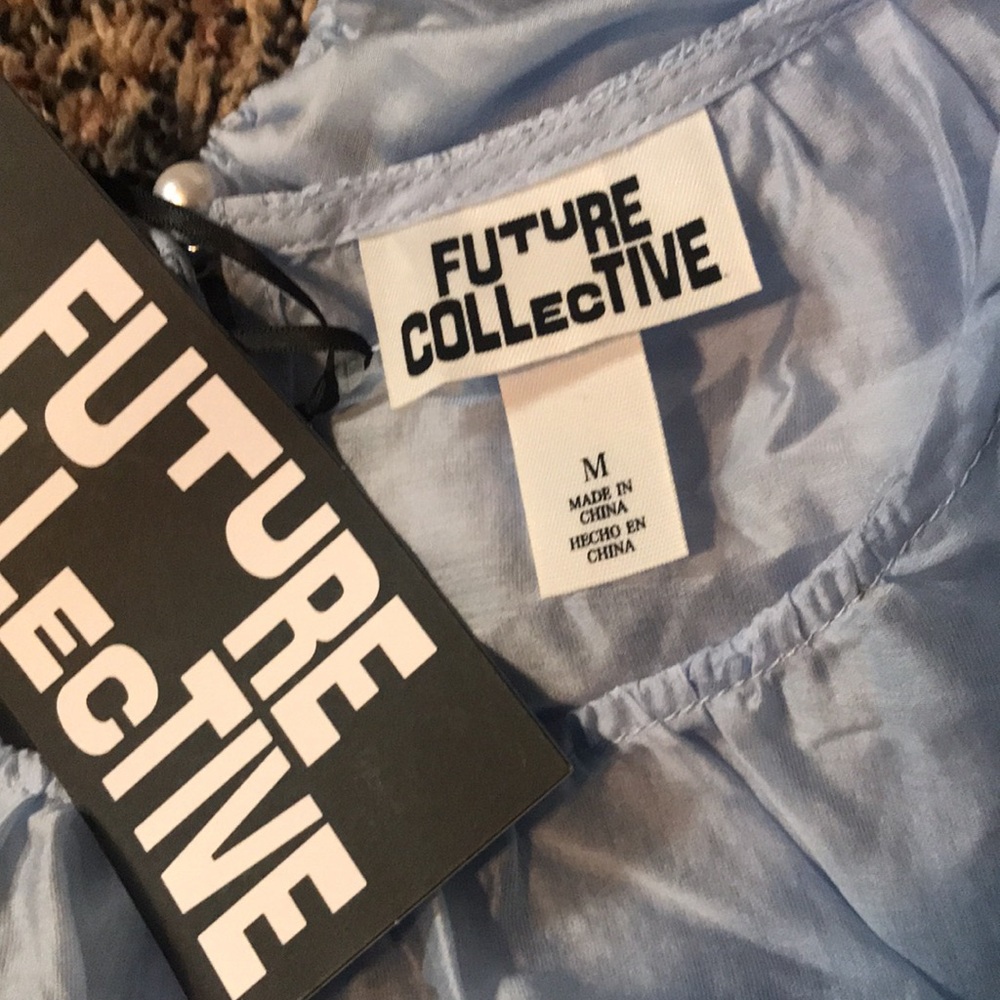 Future Collective Bohemian Sheer Balloon Blue Puff Sleeve Blouse | NWT - Picture 12 of 14